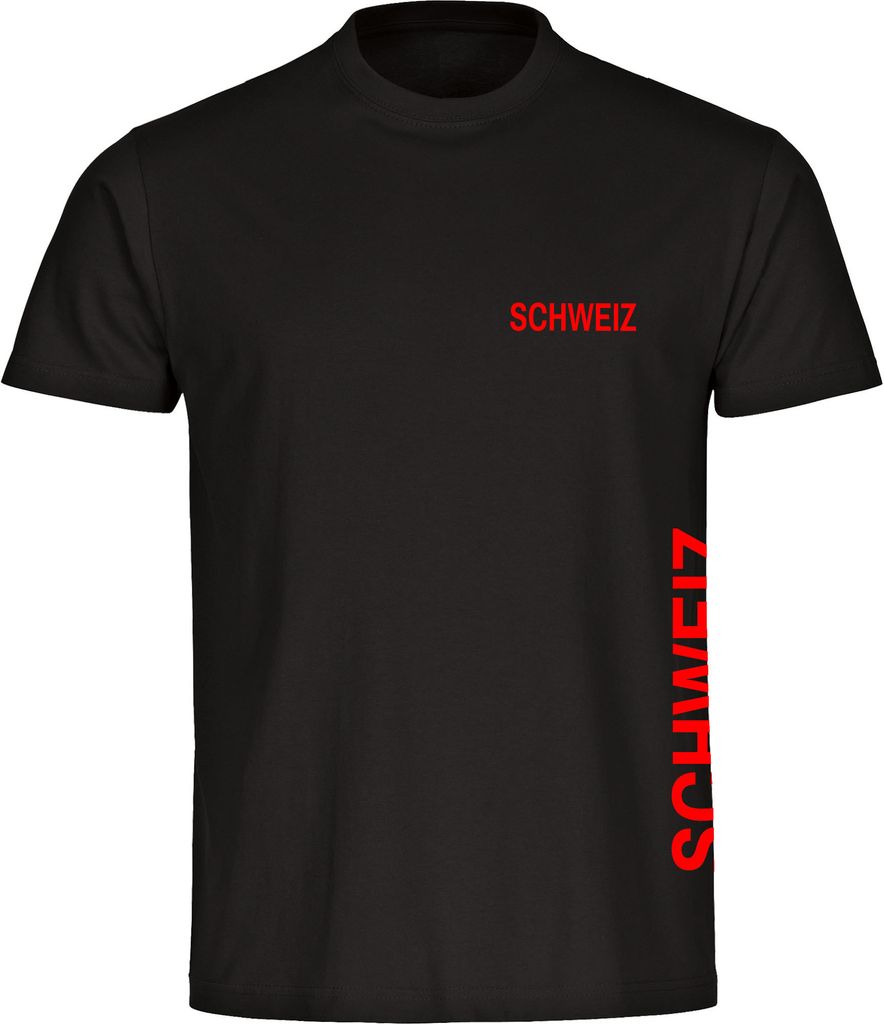 multifanshop Herren T-Shirt - Schweiz - Brust & Seite, schwarz, Größe L