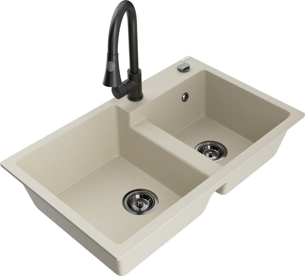 Mexen Tomas 2-Becken-Granitspüle mit Mischbatterie Elia, Beige - 6516-69-670101-70