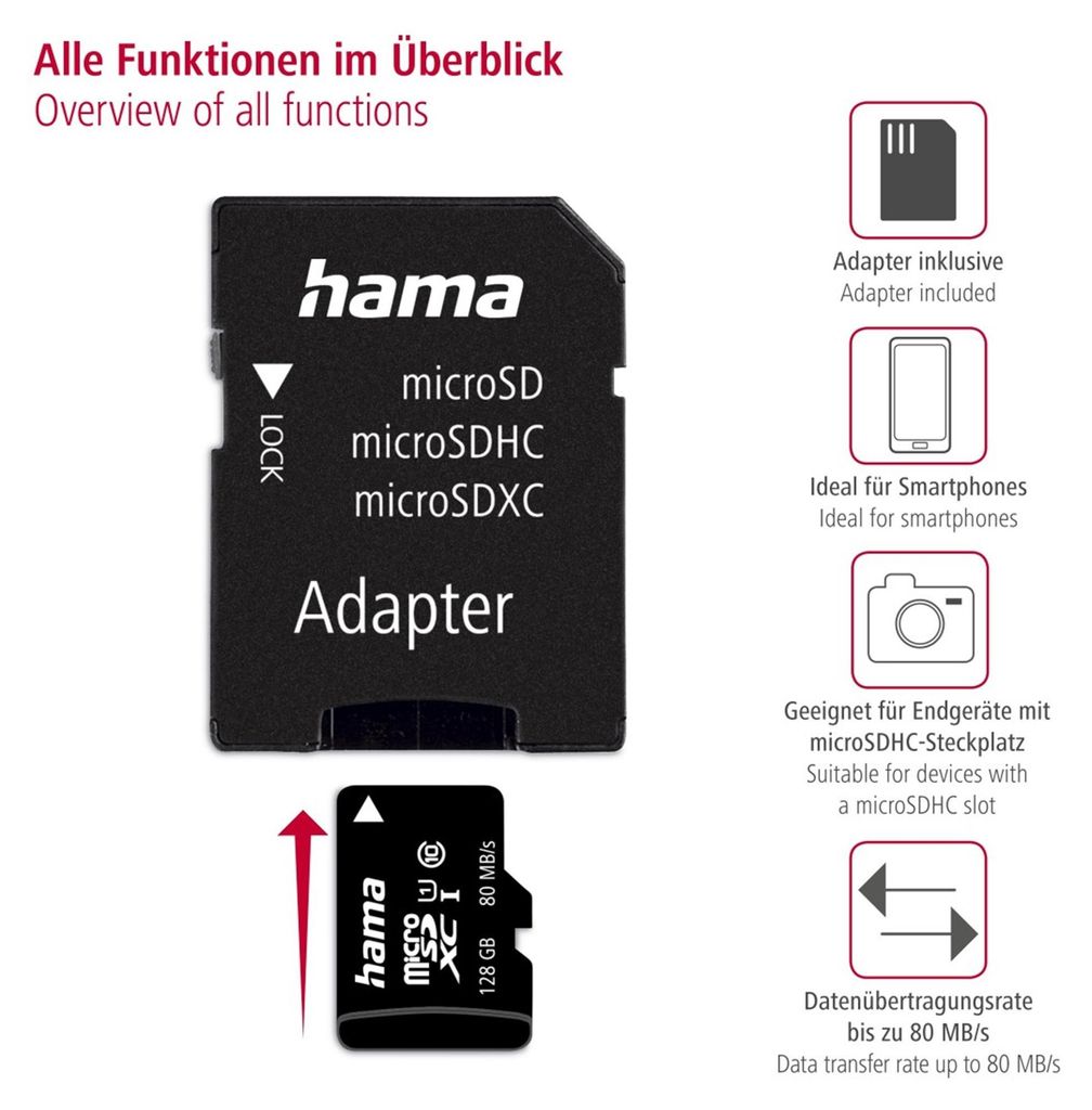 Hama 128GB microSDXC, 128 GB, MicroSDXC, Klasa 10, UHS-I, Zdjęcie produktu 