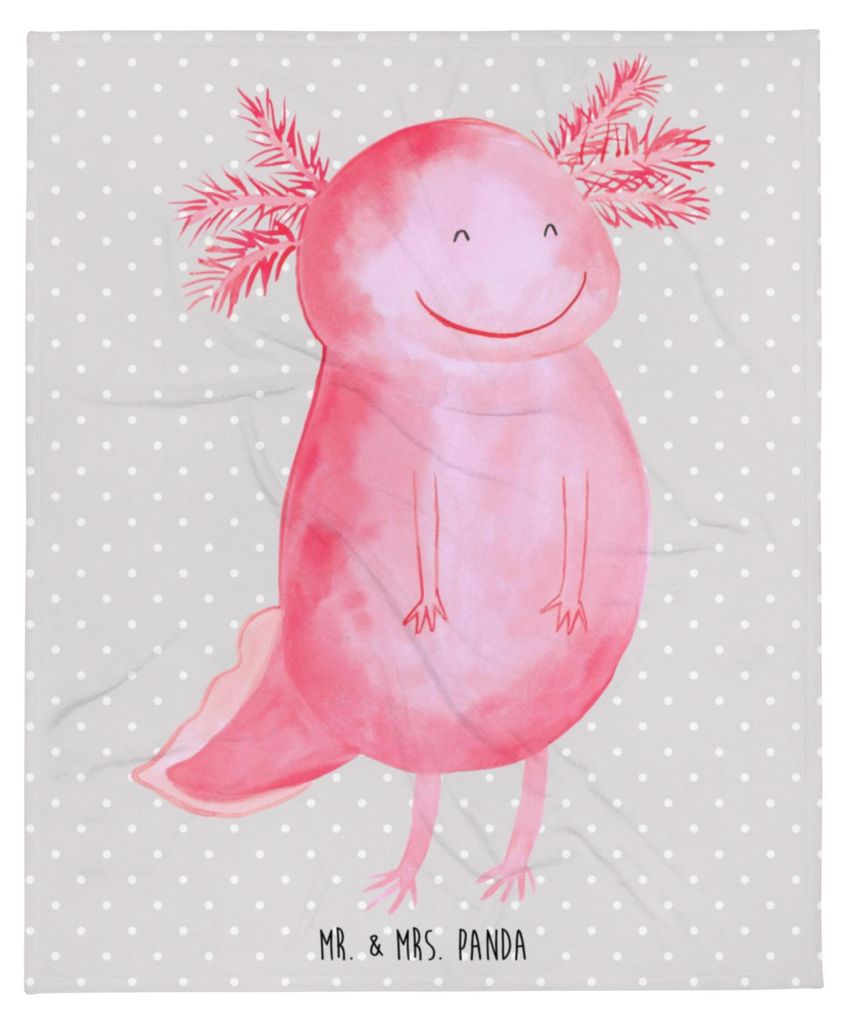 Mr. & Mrs. Panda Decke Axolotl Glücklich - Grau Pastell - Geschenk, Lebensfroh, Lurch, Sofaüberwurf, gut Gelaunt, Warme, Schwanzlurch, Tagesdecke...