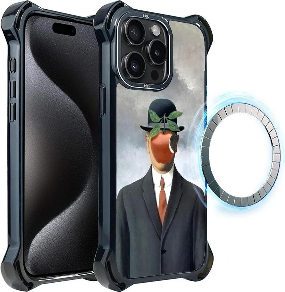 Schutzhülle für das iPhone 15 Pro, MagSafe-kompatibel, verstärkte Ecken, schwarz, Der Menschensohn, Gemälde von René Magritte