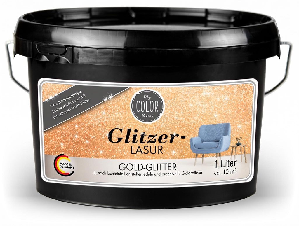 Viva Decor My Color Room Glitzer-Lasur Gold-Glitter 1 l, Produktbild  KI-generiertes Bild