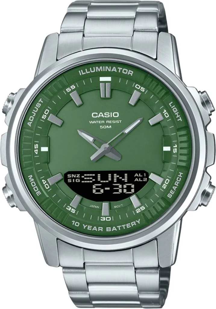 Montre Casio AMW880D3A en Acier Inoxydable Argenté et Cadran Vert