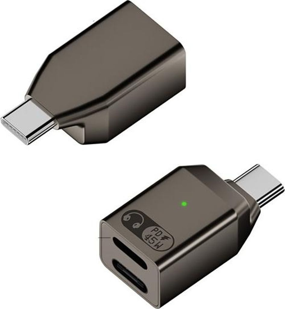 INF Audio Adapter Lightning/USB-C Buchse auf USB-C Stecker, Hi-Fi Sound Grau