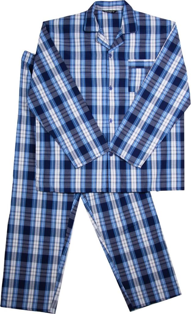 Keanu - Schlafanzug mit langer Hose für Herren, gewebter Stoff TC831 (S) (Blau)