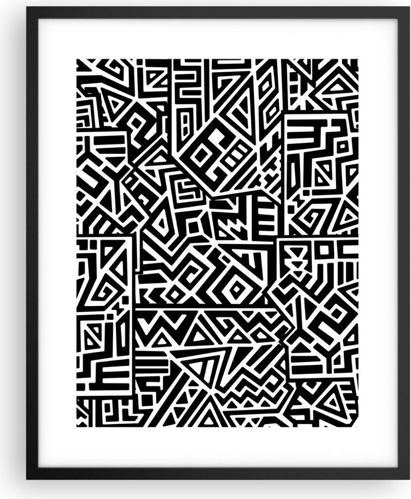 Gerahmtes Poster - Schwarzer Rahmen - Op-Art. Schwarz Weiß - 40x50 cm - Wand Bild - Wanddeko - Wandbilder - Kunstposter - Wandposter - Bilderrahme...