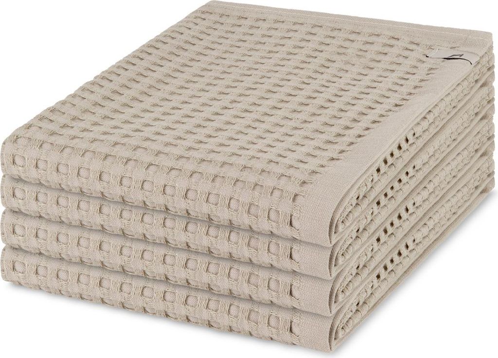 Möve Piquee 4 X Handtuch im Set Strukturierte Waffelpiquée-Oberfläche, Extra saugfähig und weich, Mit praktischem Kordelaufhänger 50 X 100cm