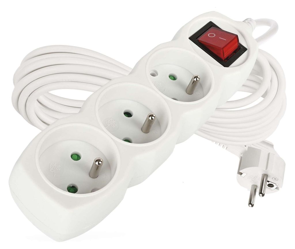 Prodlužovací kabel 7 m / 3 zásuvky / s vypínačem / bílý / PVC / 1 mm2