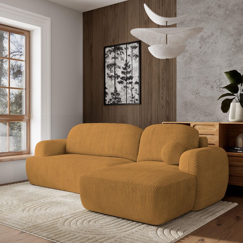 Masseno Ecksofa MODENZA P R-S mit Schlaffunktion L-Form, Sofa mit Bettkasten, Wohnzimmersofa, Couch, Soffa, Bettsofa, Couchgarnitur- Gelb, POSO 01