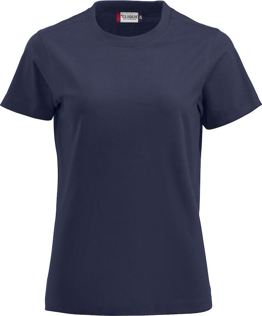 Damen T-Shirt Premium-T Rundhals aus Baumwolle und Elasthan, Single-Jersey mit doppeltem Kragen