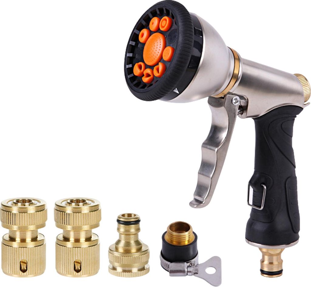 Hand-Schlauchdüse, 9 einstellbare Muster, Schlauchsprühdüse, strapazierfähig, rutschfest, Wassersprüher zum Reinigen und Bewässern von Rasen ...