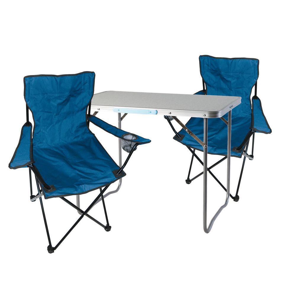 3-teiliges Campingmöbel Set Tisch + Campingstühle/Anglerstühle Blau