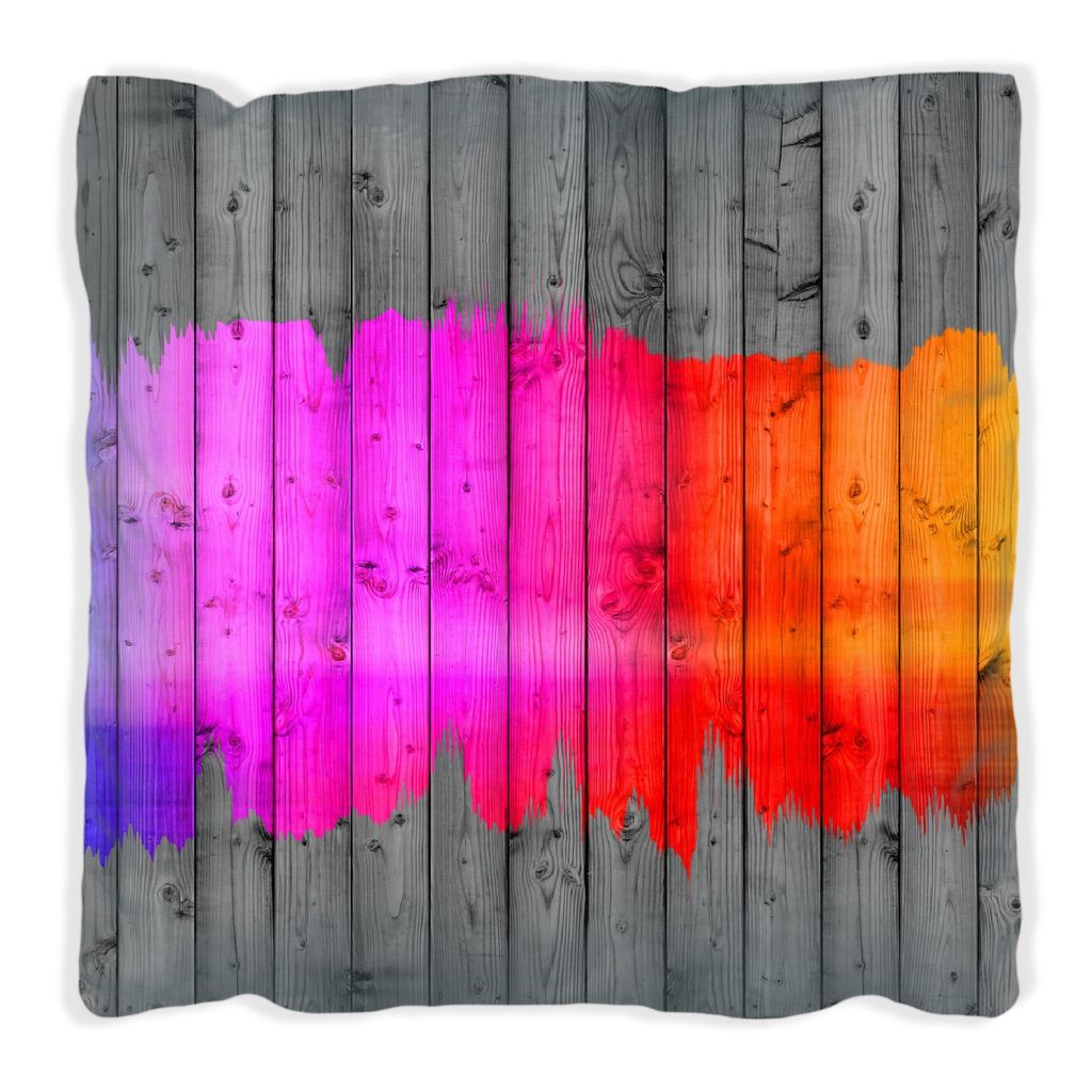 Wallario Premium Kissen, weiche Oberfläche, mit Motiv Holzpaneel - Bemaltes buntes Holz, Größe: 60 x 60 cm, mit weißer Rückseite