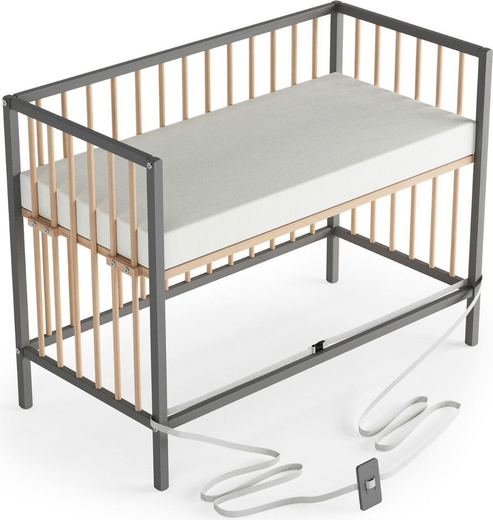 Beistellbett 60x120 cm mit Matratze Cloud Air & Umbauseite - grau/natur - Dreamy