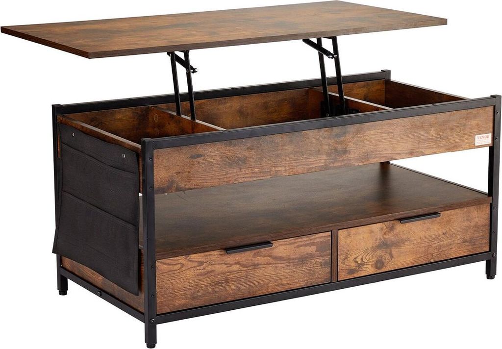 Lift Top Coffee Table 39.4" Rectangle Coffee Table with Light & USB Brown