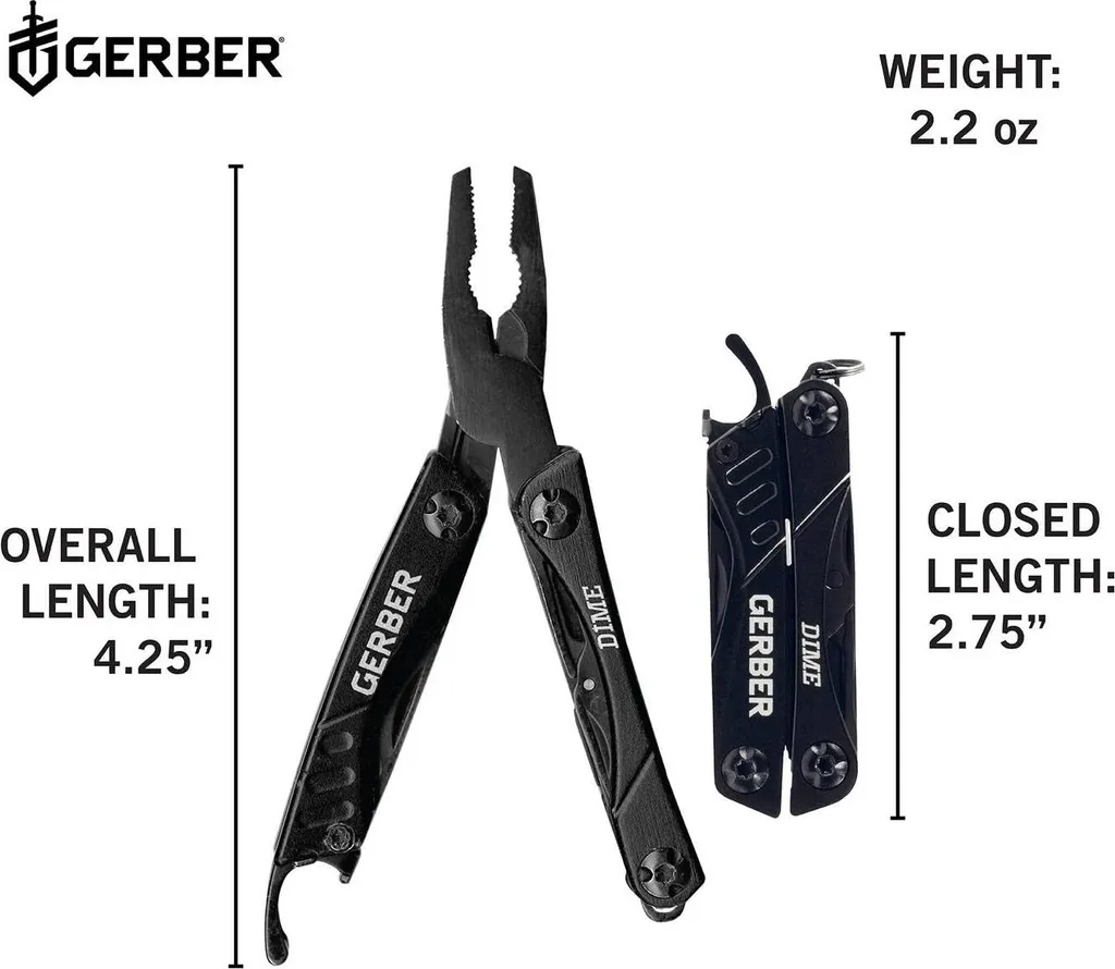 Mini Outil Multifonction 12 en 1 Noir Gerber Dime ultra compact