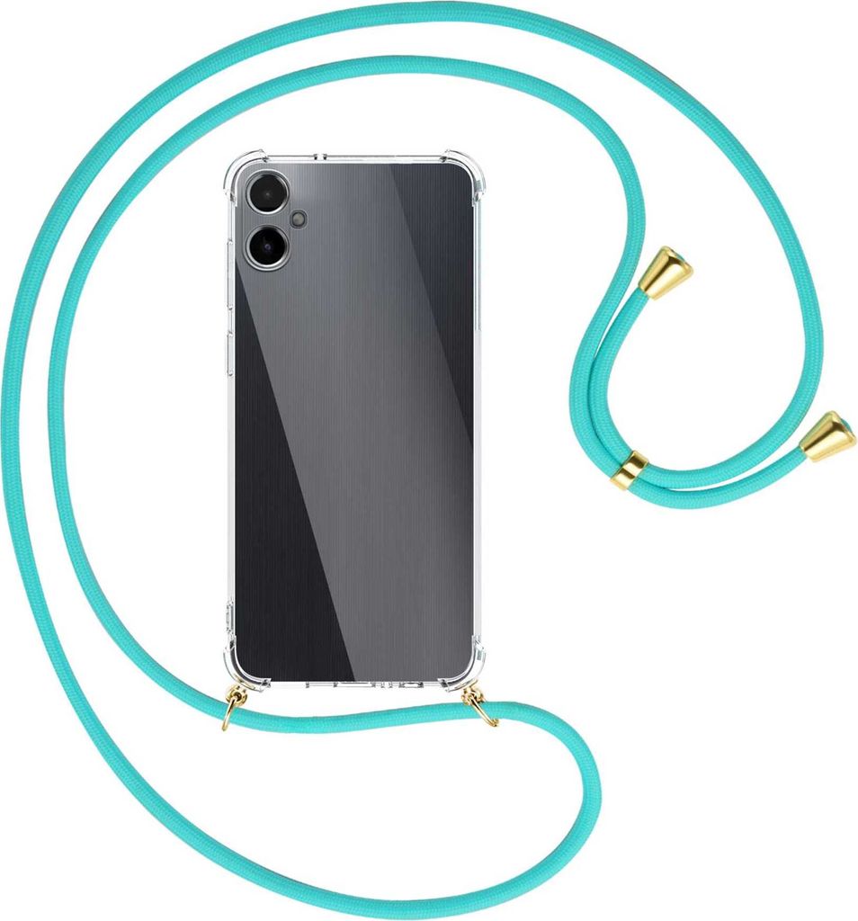 Handykette Backcover-Schutzhülle mit Band (Metall goldfarben) für Samsung Galaxy A05 (SM-A055) - türkis