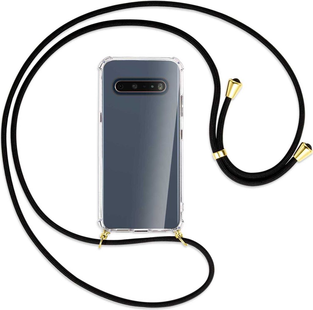 Handykette Backcover-Schutzhülle mit Band (Metall goldfarben) für LG V60 ThinQ - schwarz