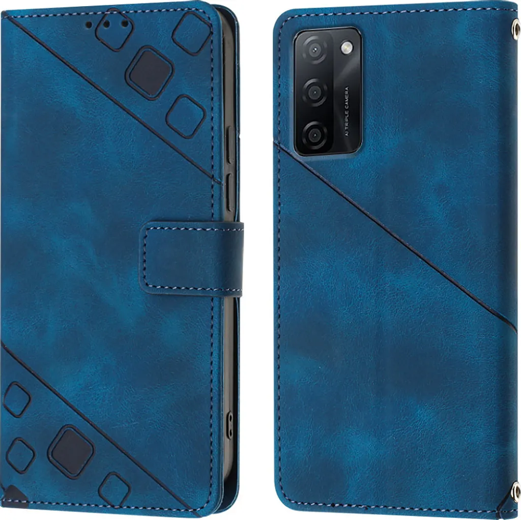 Custodia OPPO A55S 5G Blu in Rilievo - Pelle Premium con Stand