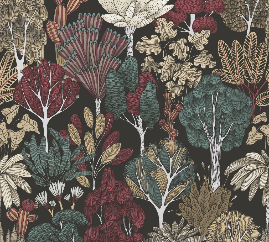 Architects Paper Dschungeltapete Floral Impression tropische Tapete Vliestapete schwarz grün rot beige braun 10,05 m x 0,53 m