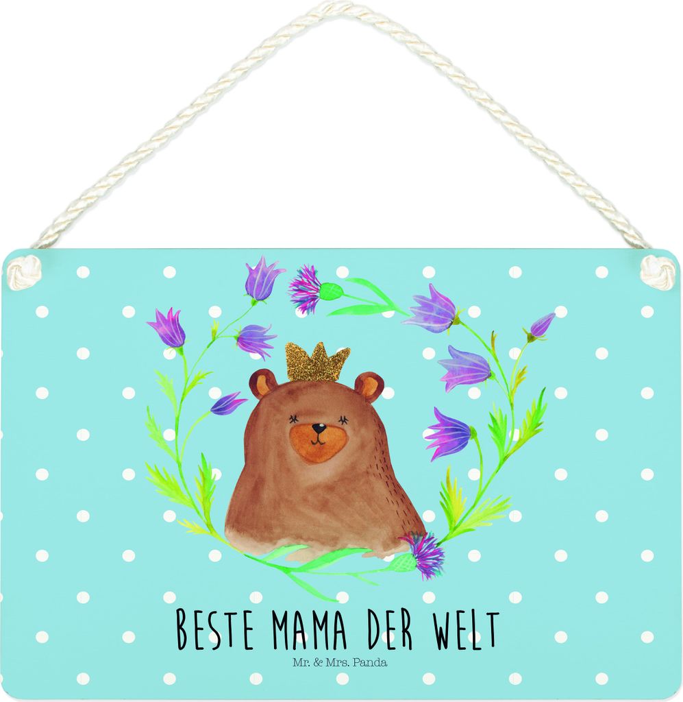 Mr. & Mrs. Panda holzbild Bär Königin DIN A4 - Blau Pastell - Geschenk, Wandbild Holz, Schild, Muttertag, Teddy, Mutti, Türschild, Mutter, Mom, ...