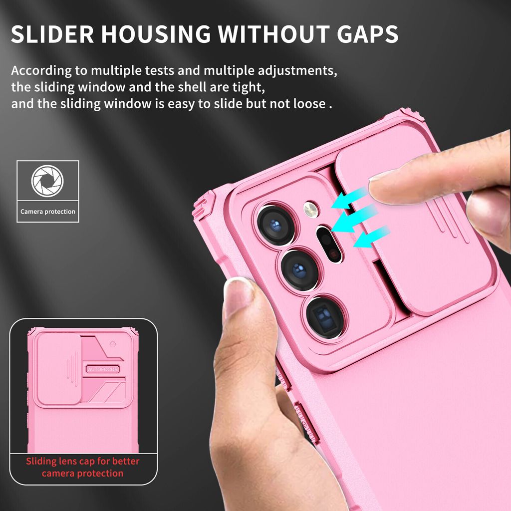 Galaxy Note 20 Ultra Hülle, Dual Layer Ständer Schutzhülle mit Schiebe Kamera Schutz für Samsung Galaxy Note 20 Ultra 5G Pink