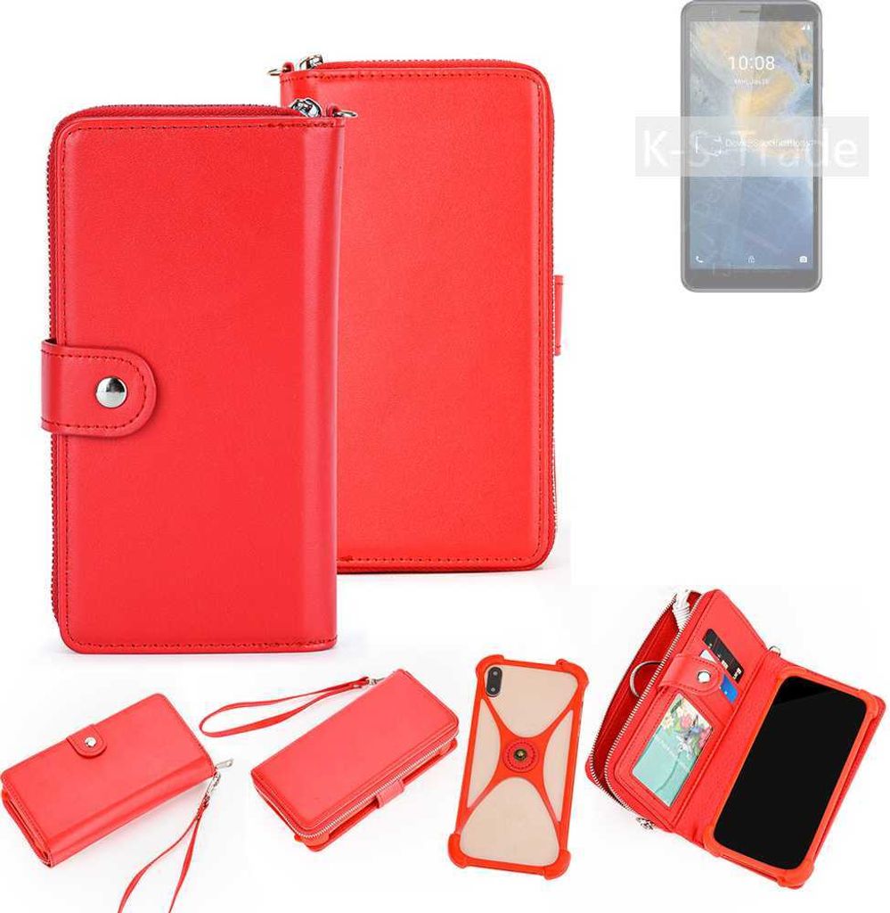 K-S-Trade 2in1 Schutzhülle Portemonnee Handyhülle mit Bumper kompatibel mit ZTE Blade A31 Hülle Case Etui Geldbörse Smartphone rot (1x)
