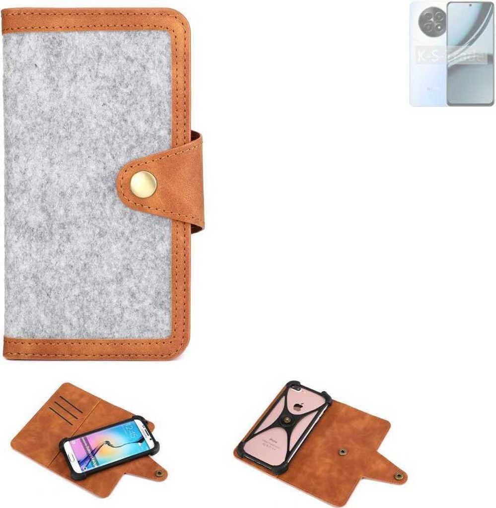 K-S-Trade Handyhülle kompatibel mit Realme Narzo 70 5G Schutzhülle Filz-Hülle Kunst-Leder hellgrau braun (1x)