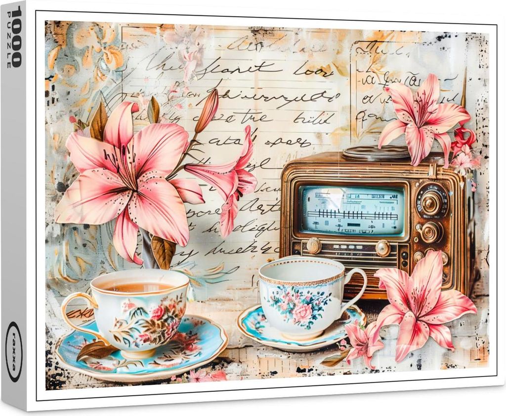 raxxa Premium-Puzzle "Pink Lily with Antique Radio Receiver", 1000 Teile