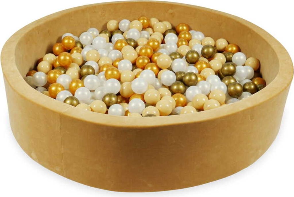 Bällebad 130x30 Samtig weich Carmel – Mit 600 Bällen / Beige, Altgold, Gold, Meerjungfraueneffekt