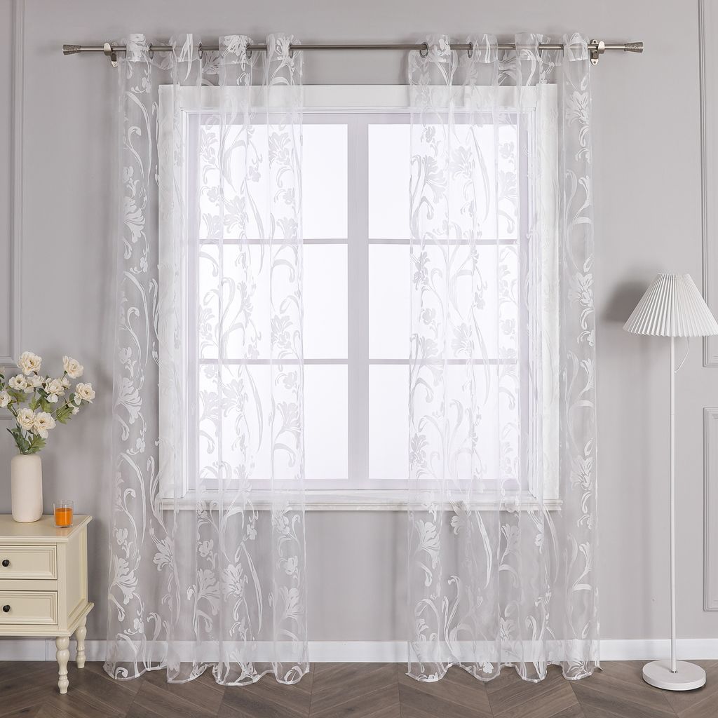 Joyswahl Vorhang Ösen Modern Voile Gardinen mit Orchideenmotiven transparent Schlafzimmer Wohnzimmer Weiß HxB 225x140 cm 1 Stück