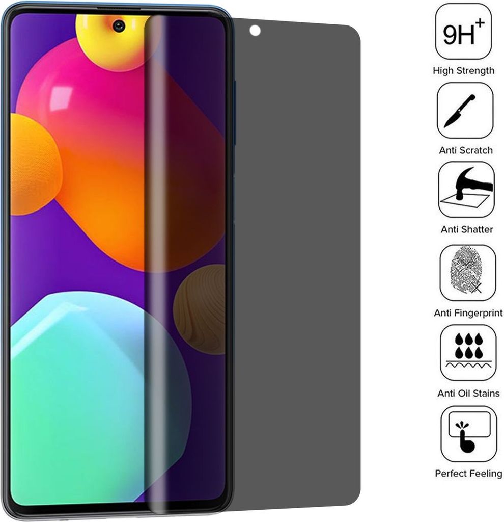 Für Samsung Galaxy M62 3D LCD Display 0,2 mm H9 Privacy Hart Glas Schutz Cover
