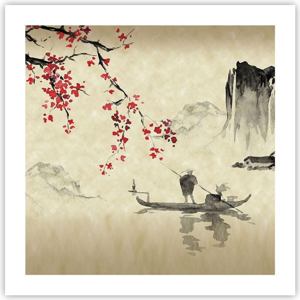 Poster - Poster ohne Rahmen - Blume Kirschen Japan - 50x50 cm - Wand Bild - Wanddeko - Wandbilder - Kunstposter - Wandposter - Bilder - Kunstdruck ...