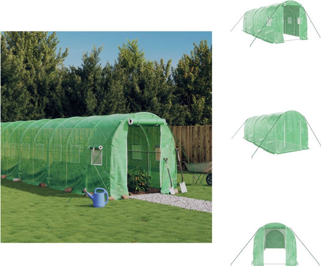 vidaXL Gewächshaus mit Stahlrahmen Grün 12 m² 6x2x2 m - Gewächshäuser