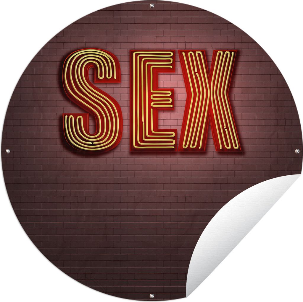 MuchoWow Gartenposter Outdoor-Poster Rund Neonschild mit dem Wort Sex Ø 60 cm Gartendeko Rundes Poster draußen