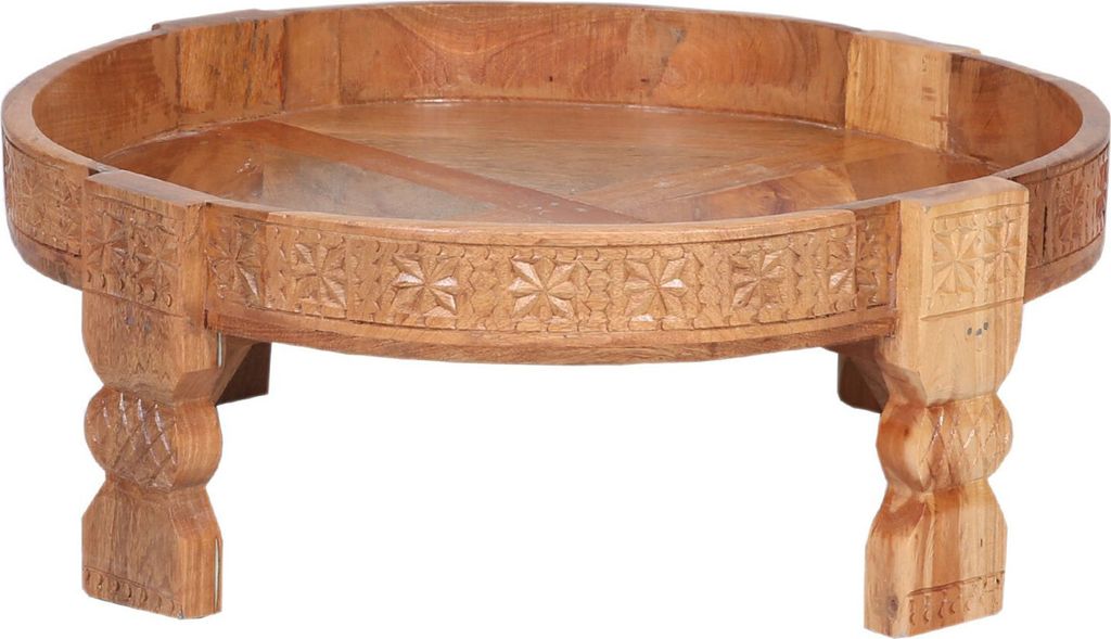 Marrakesch runder Vintage Couchtisch Wohnzimmertisch aus Holz massiv 80 cm groß | Beistelltisch Sofatisch rund als Orientalische Wohnzimmer Deko |...