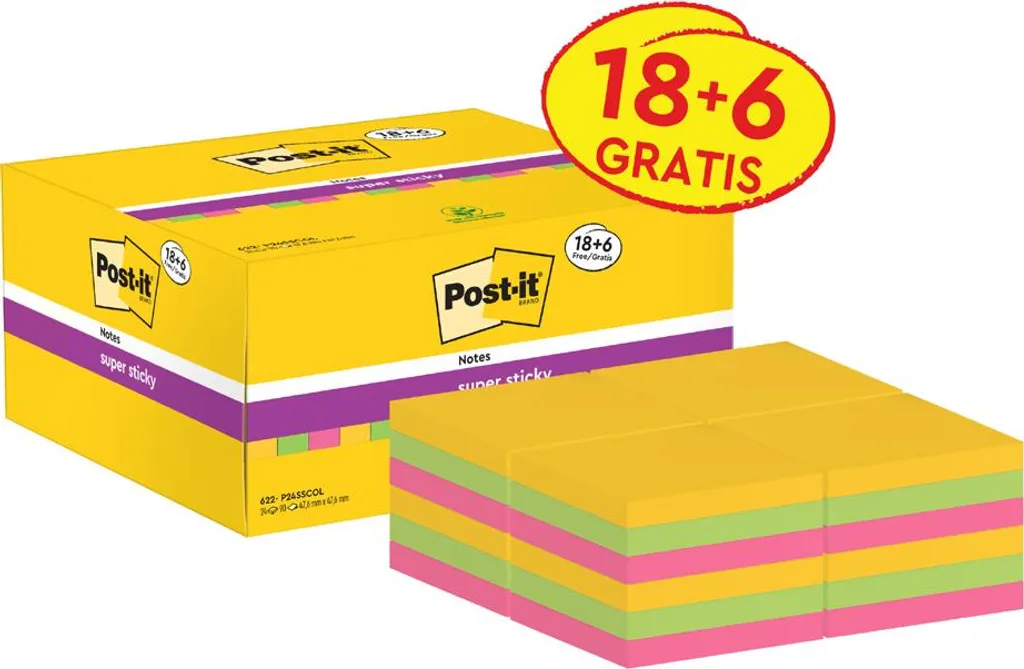 Blocs de Notes Autocollantes Post-it Super Sticky Format Carré 24 Blocs