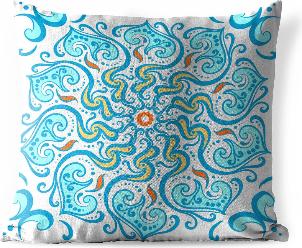 MuchoWow Outdoor Kissen - Mandala - Blau - Gelb - Abstrakt - 60x60 cm - Wetterfest - Lounge Kissen - Dekoration - Schlaf Kissen