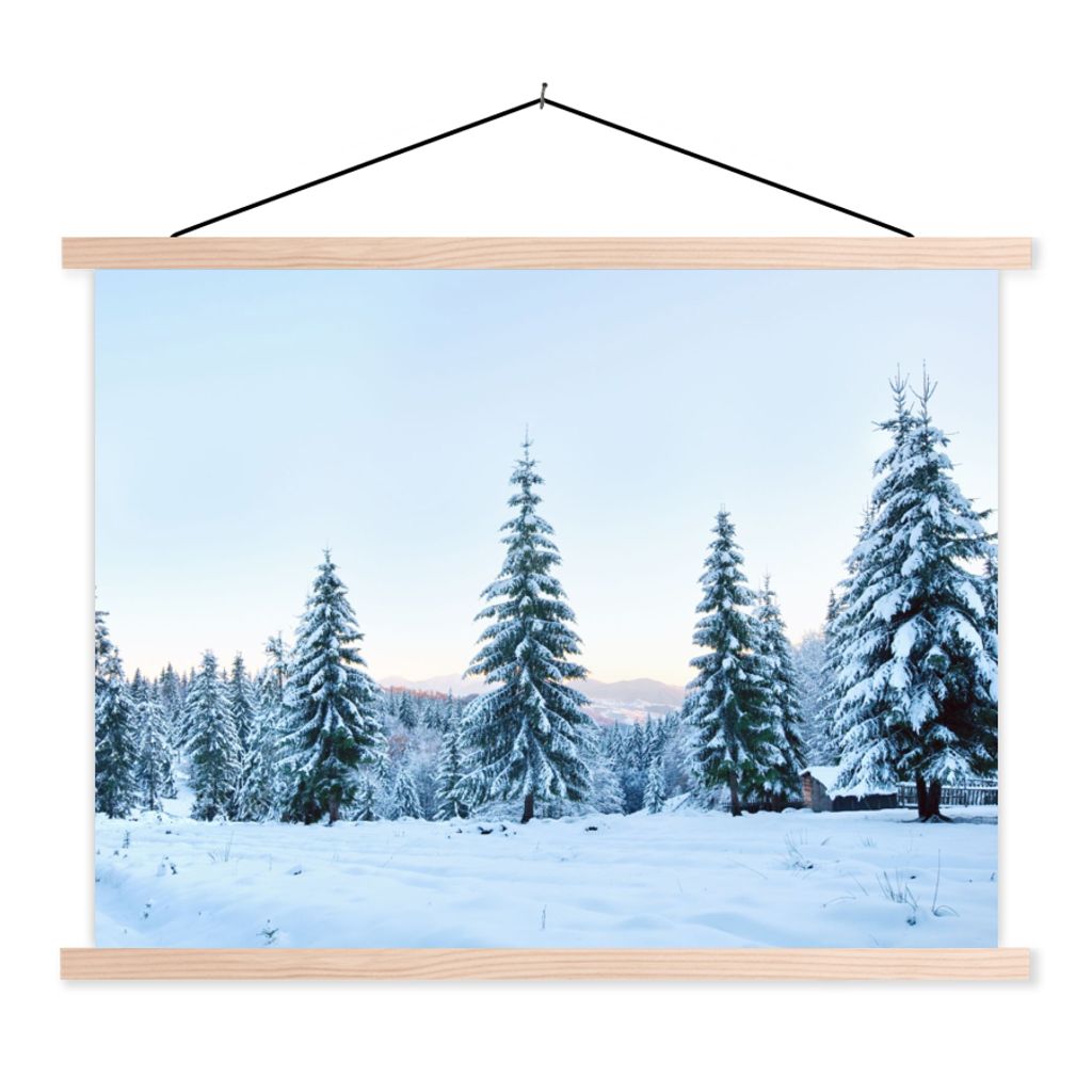 MuchoWow Textilposter Winter - Schnee - Bäume 40x30 cm mit holzfarbenen Rahmen - Bilder