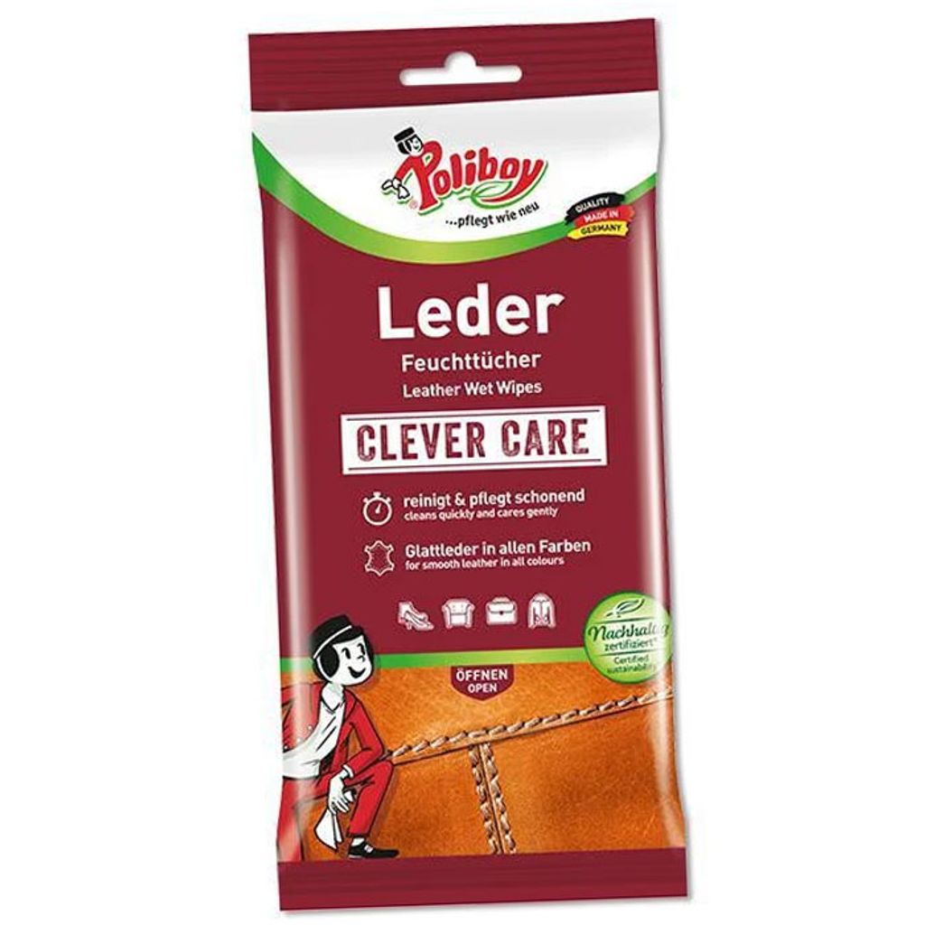 A product package for leather wet wipes.