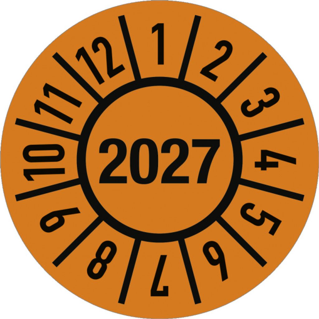 Dreifke Prüfplakette Jahr 2027 mit Monaten, Folie, Ø 30 mm, 10 Stück/Bogen