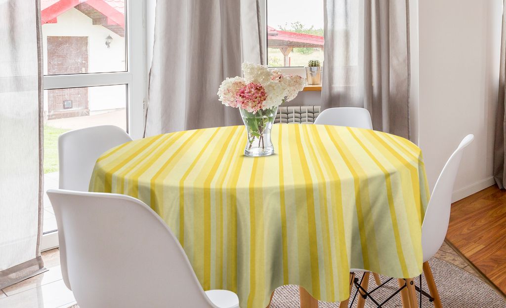 ABAKUHAUS Gelb Runde Tischdecke, Vertikale Linien Monotone Kunst, Kreis Tischdecke Abdeckung für Esszimmer Küche Dekoration, 150 cm, Senf Blassgelb