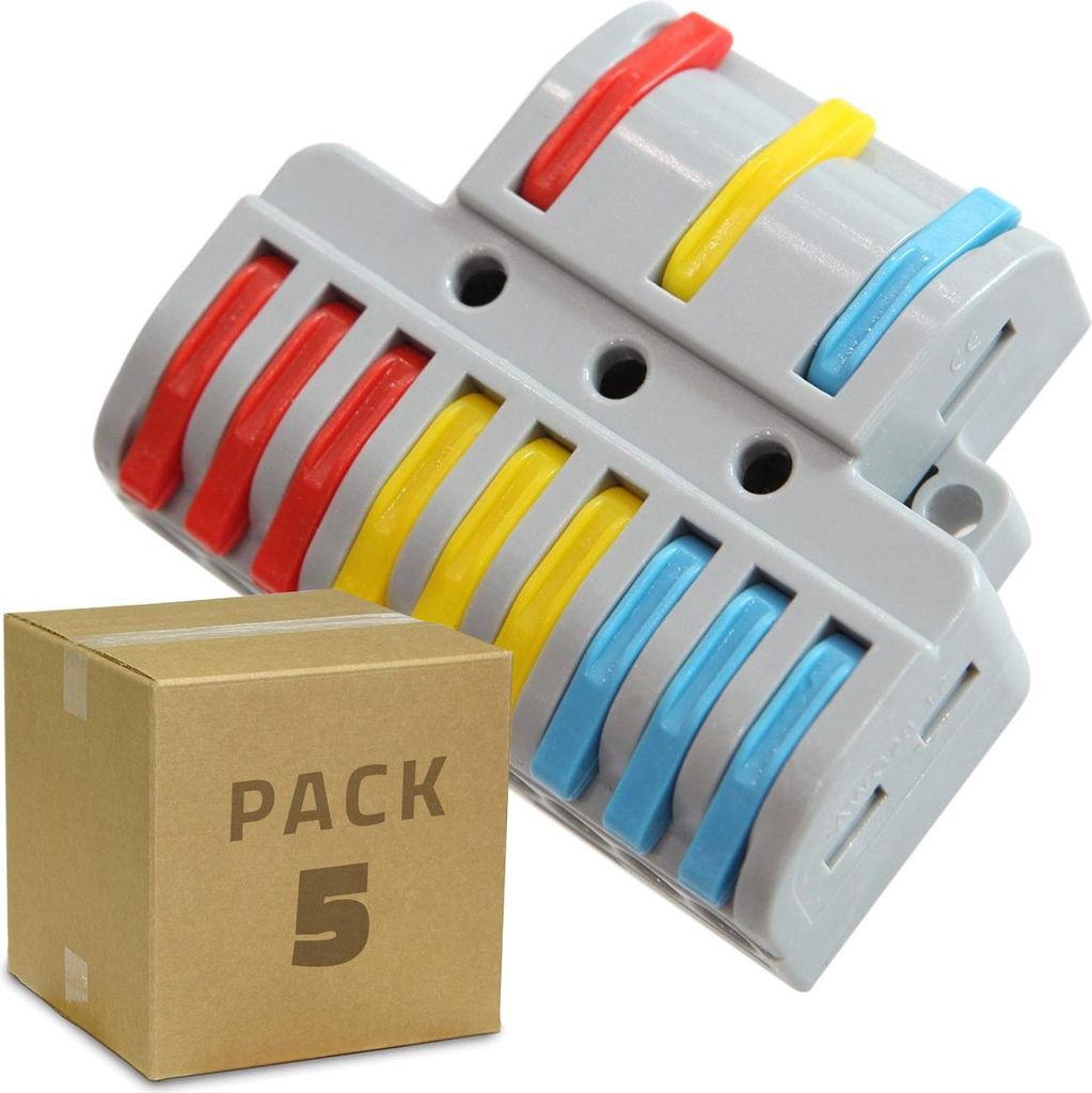 5 Pack Schnellverbinder 3 Eingänge und 9 Ausgänge SPL-93 für Elektrokabel von 0,08–4 mm² Grau