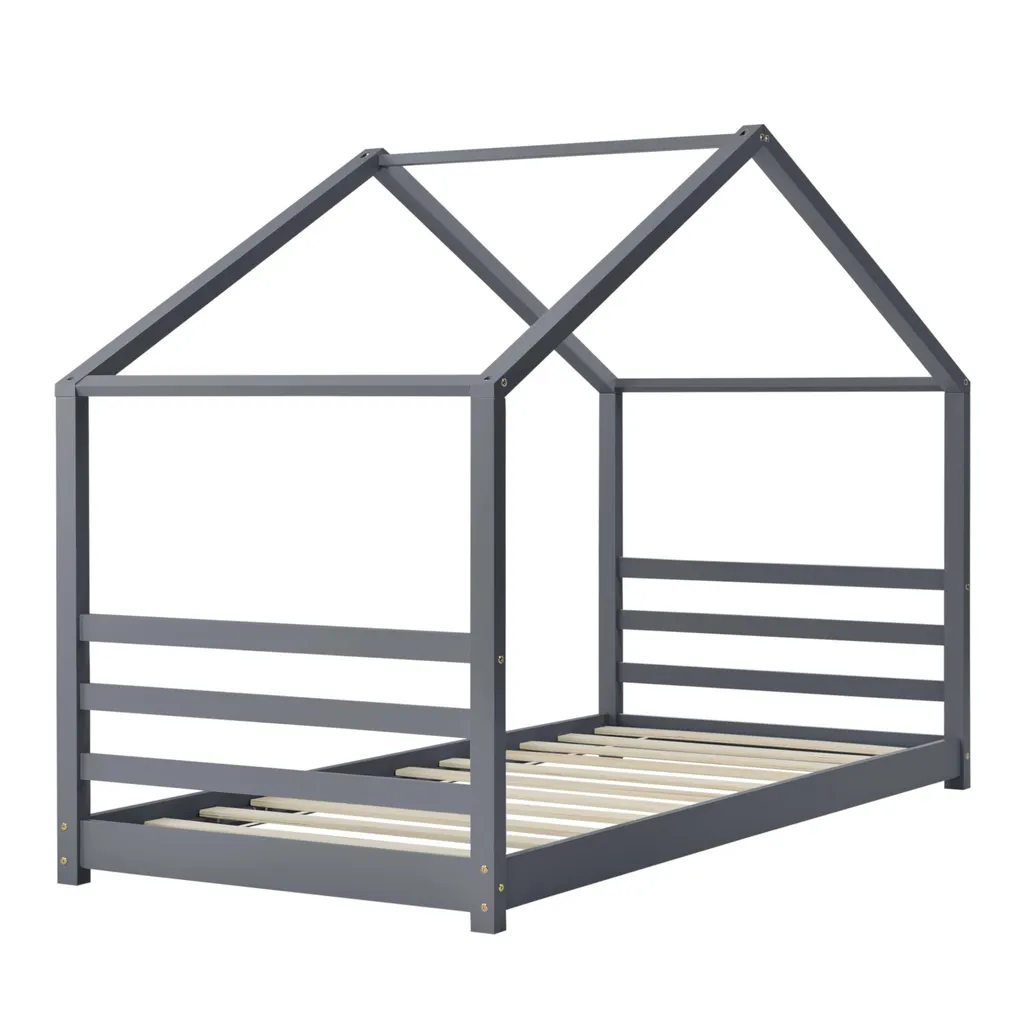 Lit d'enfant 90x200 cm avec sommier à lattes Jay - Structure Gris Foncé