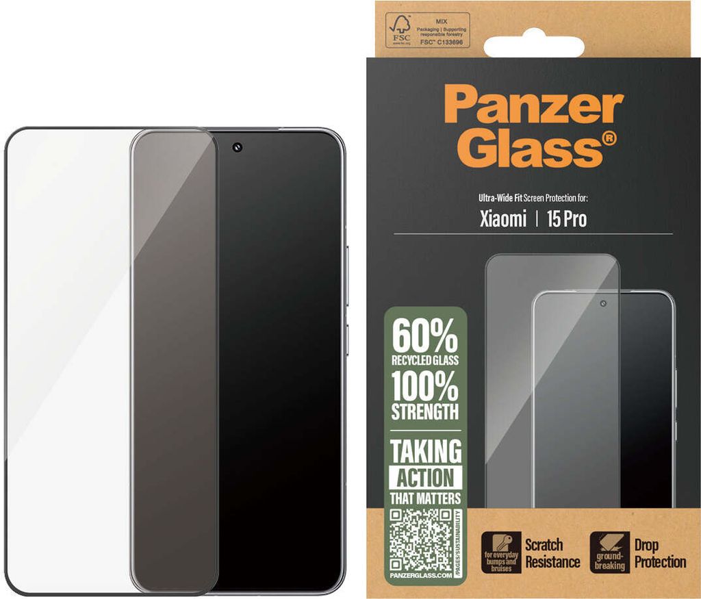 PanzerGlass Ultra-Wide Fit gehärtetes Glas mit. Schwarzer Rahmen für Xiaomi 15 Pro