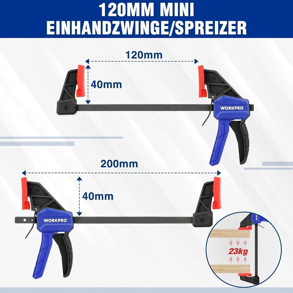 Serre-Joint à Vis et Serrage Rapide WORKPRO Pack de 4 Pièces Multitaille - 5