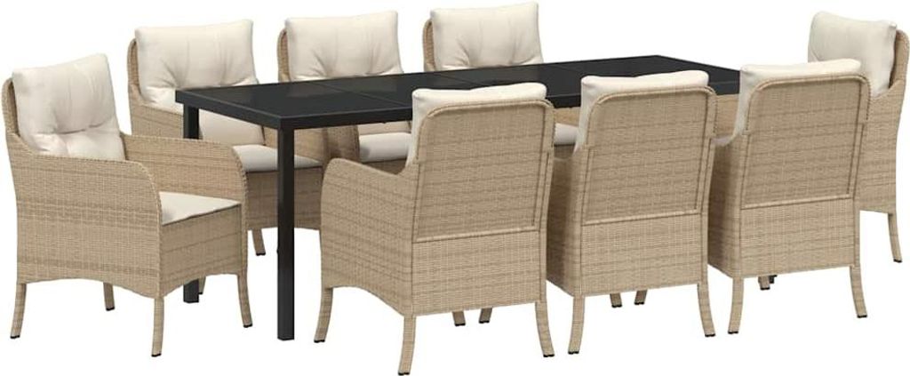vidaXL Garten Essgruppe mit Kissen 9 pcs Beige Poly-Rattan