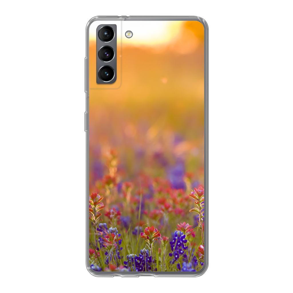 MuchoWow Handyhülle Schutzhülle Hülle für Samsung Galaxy S21 Plus Blumen - Gold - Sonne Silikon Softcase Handy Hülle - Handy-Tasche