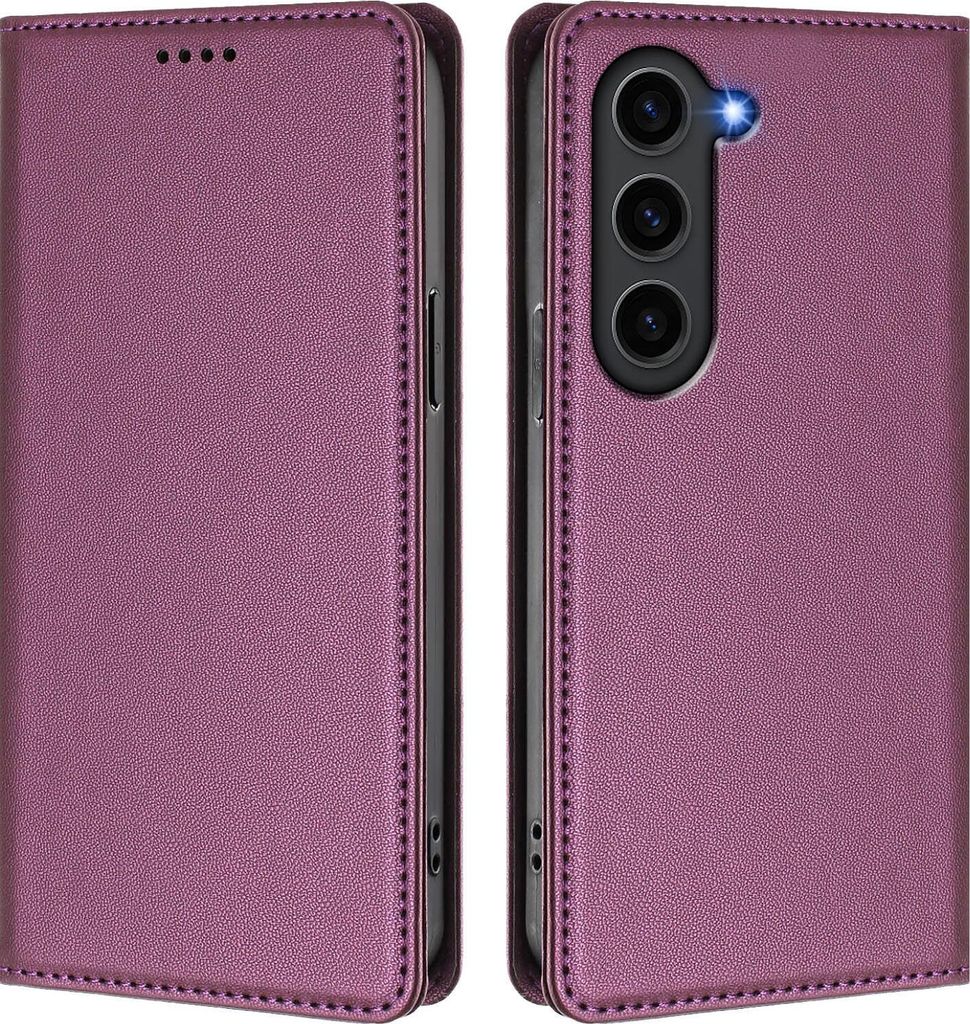 Handyhülle für Samsung Galaxy S23+, Kunstleder Klapphülle Stoßfeste Magnetische Hülle mit Ständer Lila