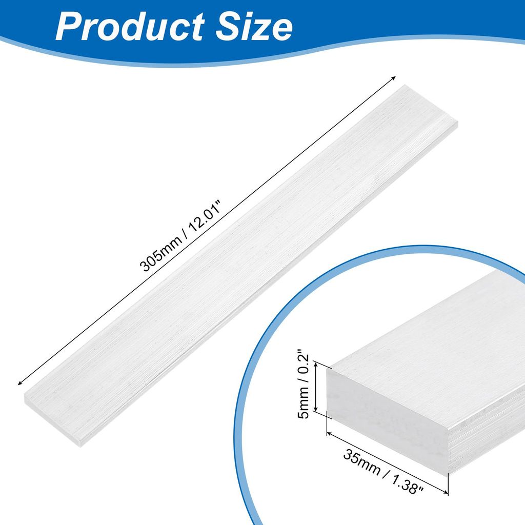 6063 Aluminium Profil Flachleiste, Quadratischer Aluprofil Flachstreifen Alublech 5x35x305mm (T*W*L), Alu Flachstange Aluminium Flachplatte Aluleis...